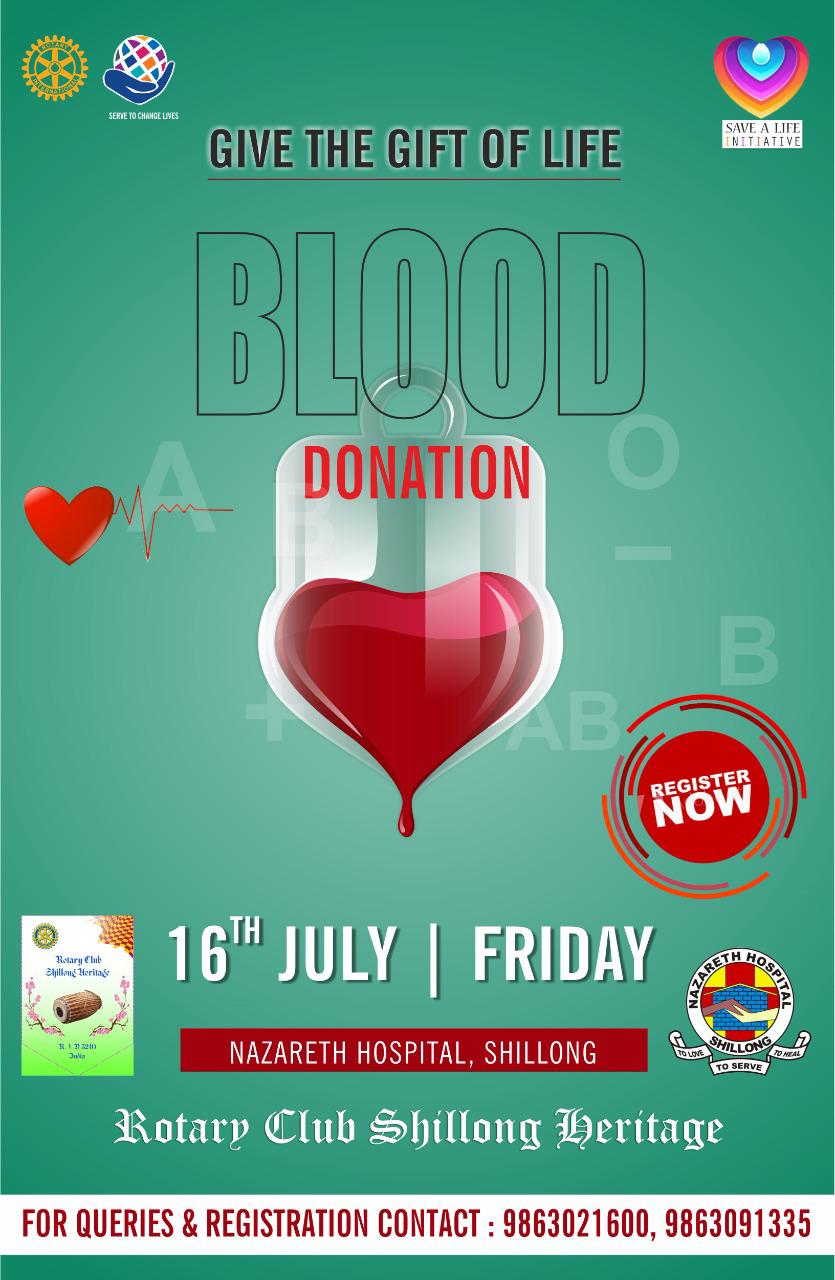 Blood Donation Project at Nazareth Hospital, Shillong on 16th July, 2021