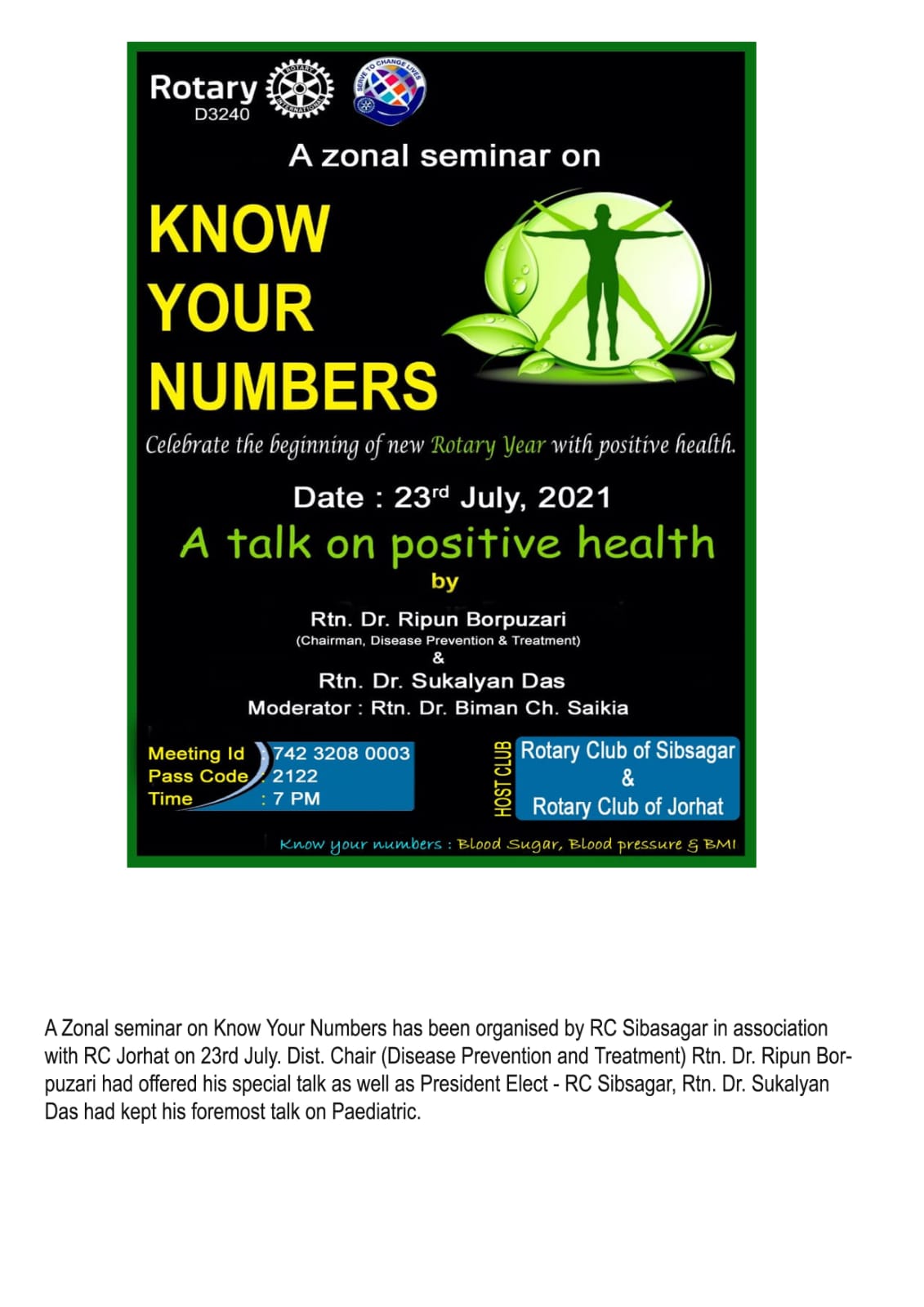 Know Your Number: A project towards Positive Health: Zonal Semnar