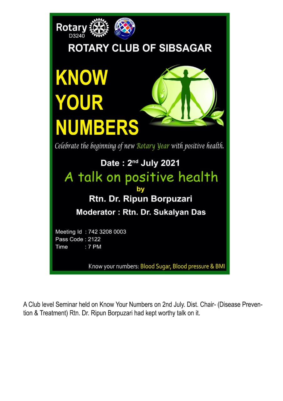 Know Your Number: A project towards Positive Health: RC Sibsagar