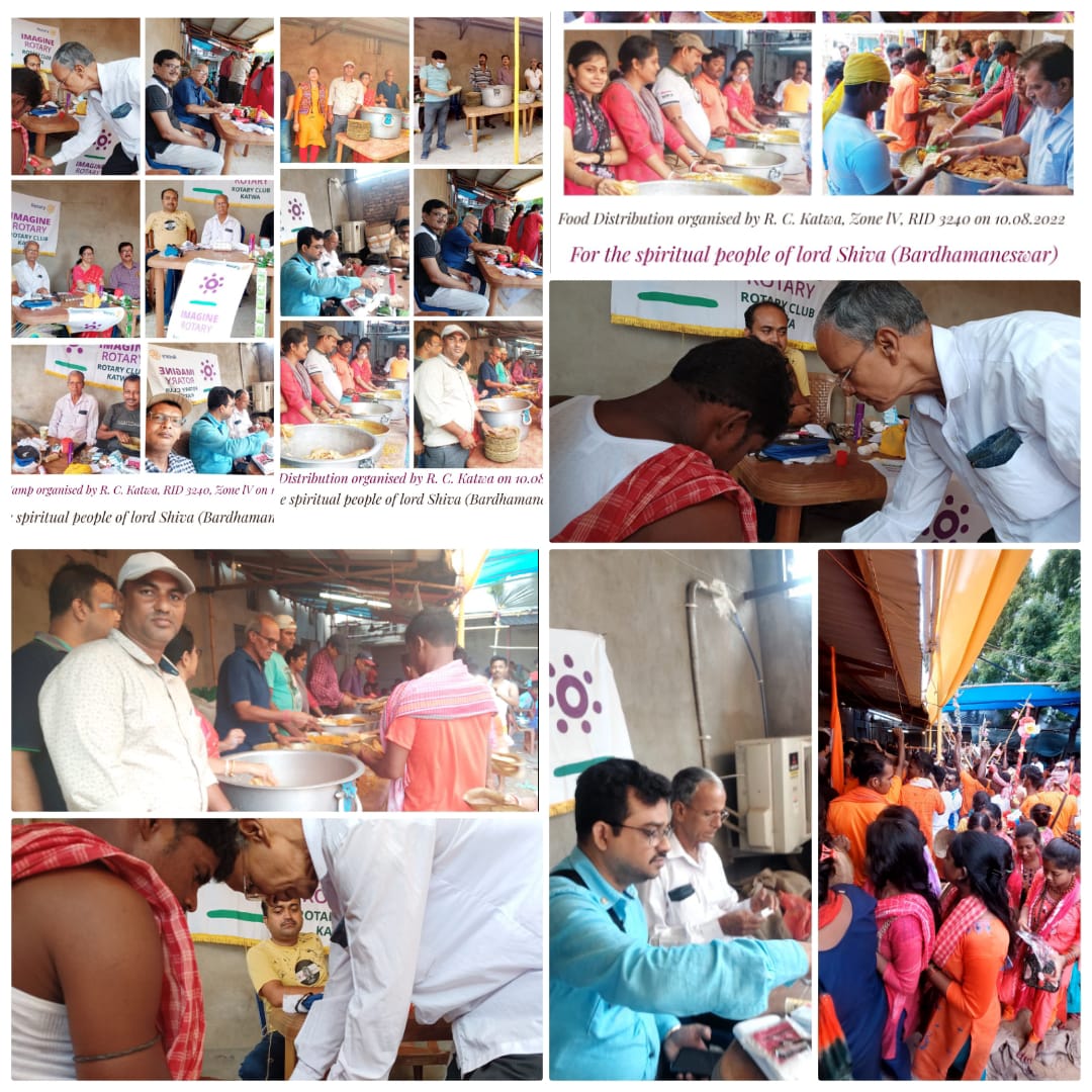 10th August 2022 Food distribution and medical camp organised by RC KATWA zone IV RID 3240 for spiritual followers of lord Shiva