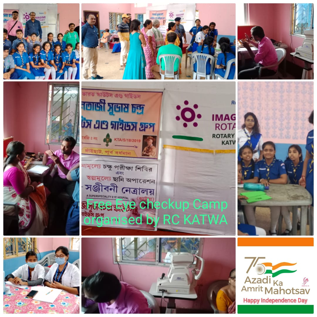 14th August 2022 For the shake of 75th Azadi Ka Amrit Mohotsob, free Eye checkup Camp was organised by Interact club Dainhat Netaji Subhash Chandra scouts group and ROTARY CLUB KATWA Zone lV RID 3240 with a perticipation of 150 people