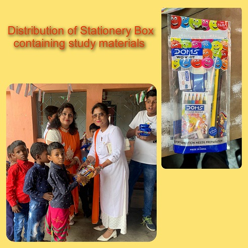 Distribution of Stationery Box containing Study Materials to all students of Sahid Sidhu Kanu F P School.