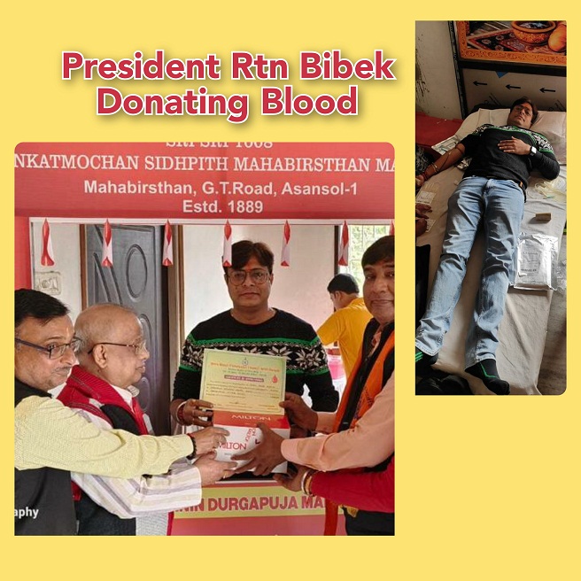President Rtn Bibek and other club members donated blood in a Blood Donation Camp organised by Non Rotarian Friends.