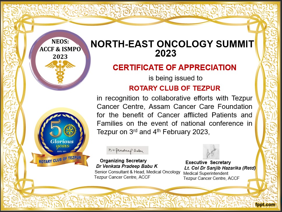 Appreciation at North East Oncology Summit,2023