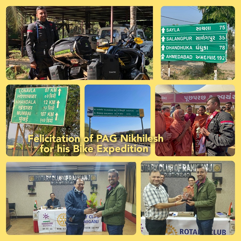 Felicitation of Past AG Rtn Nikhilesh Upadhyay of Rotary Club of Asansol by our club for his Bike Expedition on 4th February at our RWM.